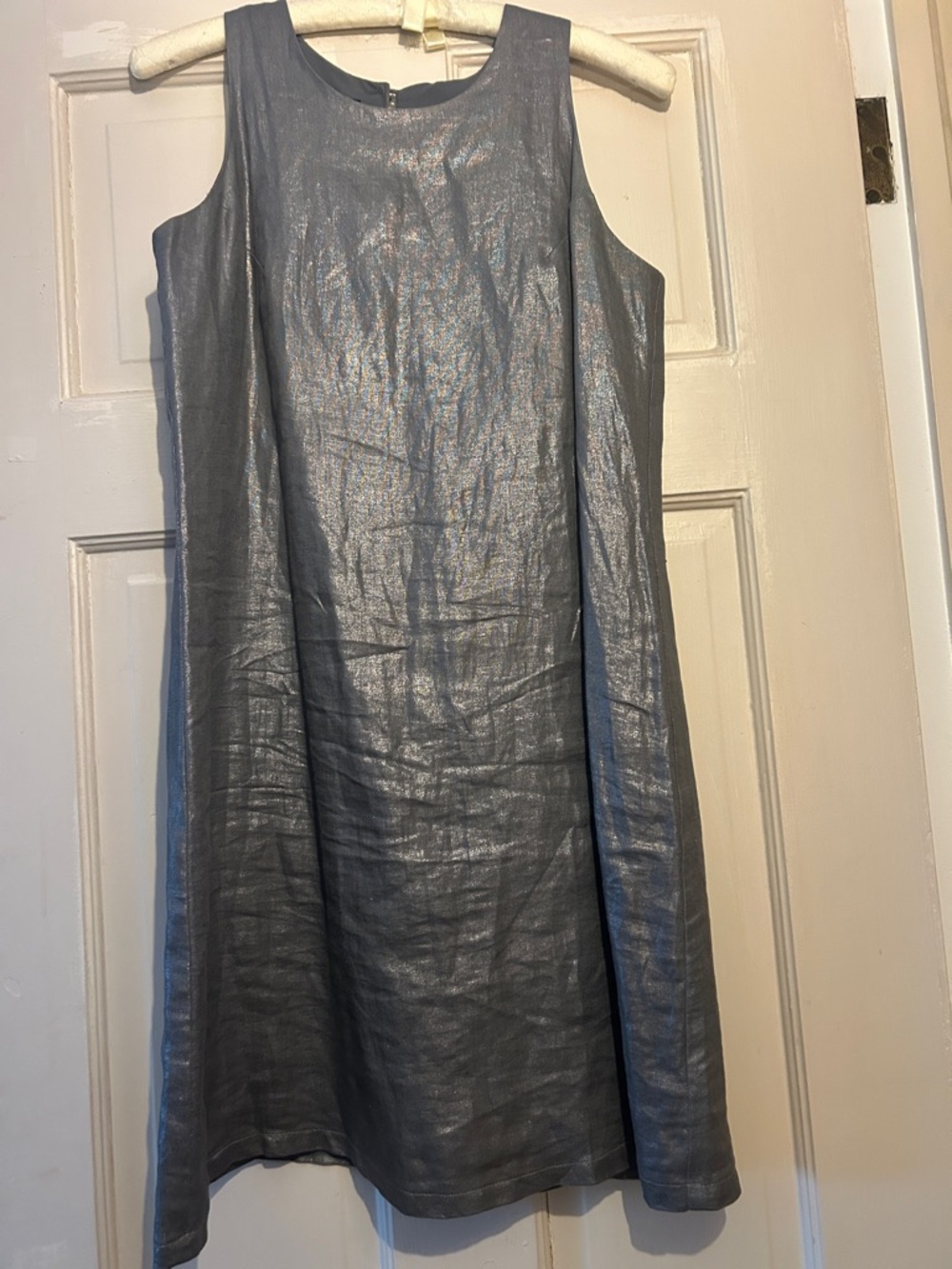 Yansi Fugel Metallic Silver Sleeveless Shift Dress